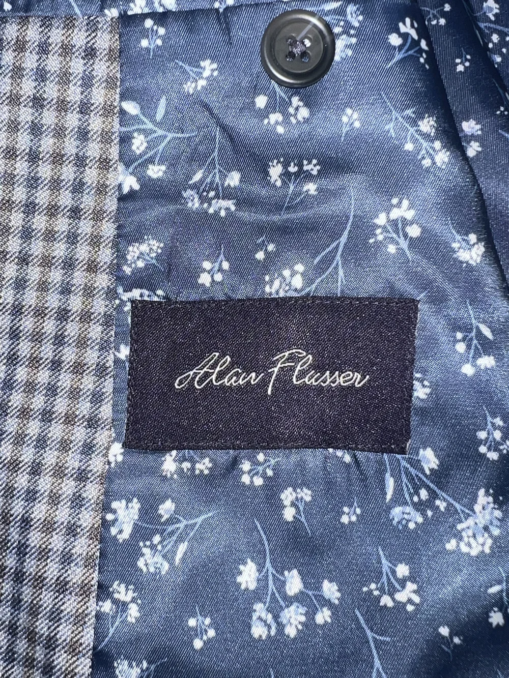 Alan Flusser Navy and White Houndstooth‎ Blazer Sport Coat